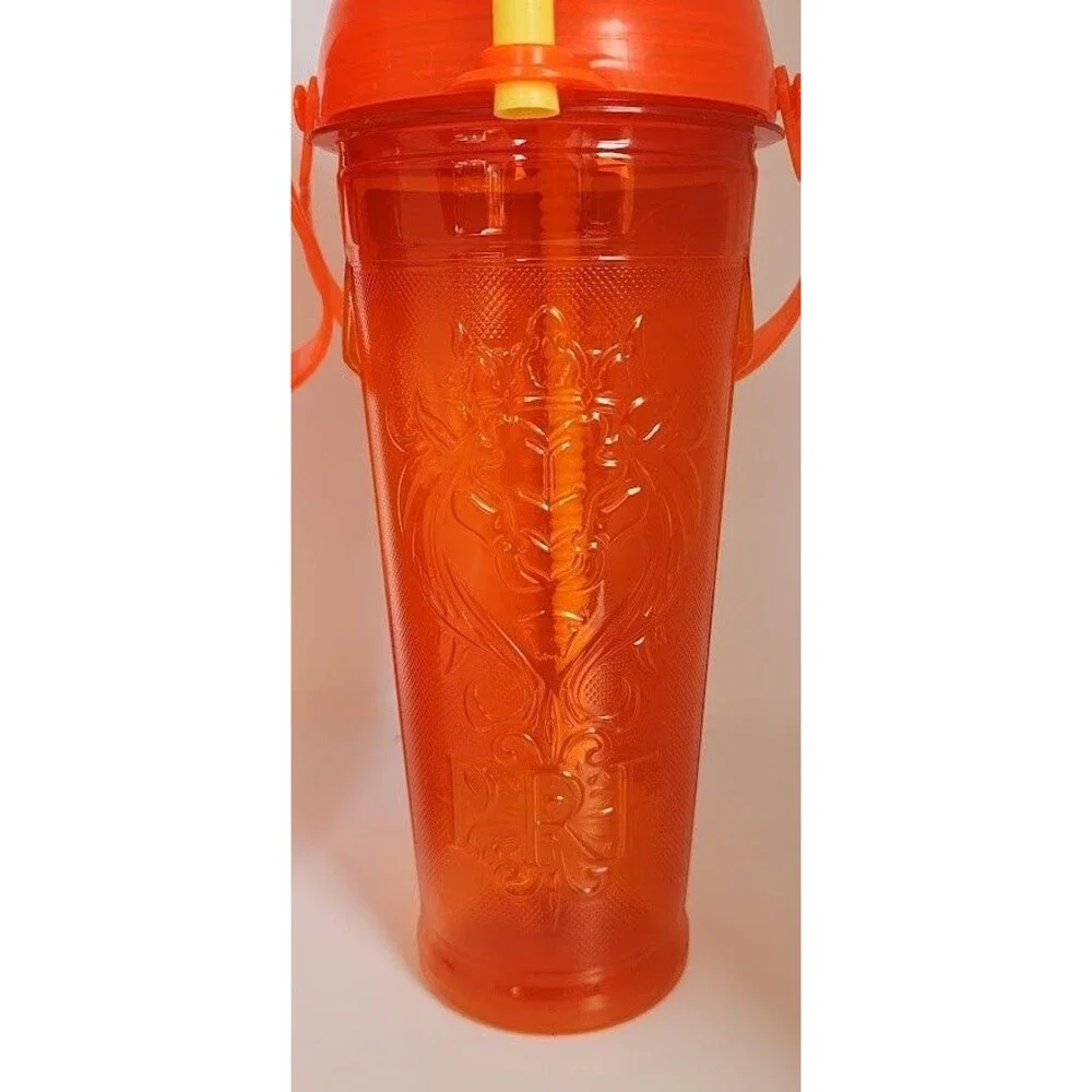 PA Renaissance Faire 2015 Souvenir Cup 2pc Set Pair Embossed Logo Plastic Orange